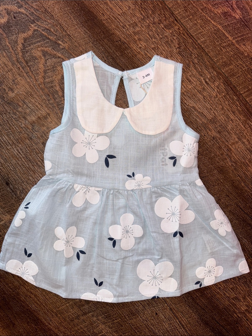 Blue Floral Baby Dress with Peter Pan Collar